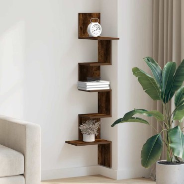 vidaXL Γωνιακή Ραφιέρα Τοίχου Καπνιστή Δρυς 32x32x127,5cm Επεξ. Ξύλο 1 τεμ.