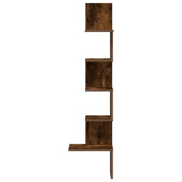 vidaXL Γωνιακή Ραφιέρα Τοίχου Καπνιστή Δρυς 32x32x127,5cm Επεξ. Ξύλο 1 τεμ.