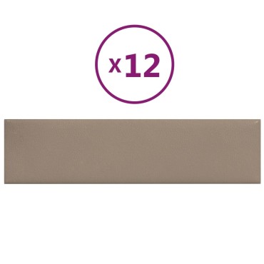 vidaXL Πάνελ Τοίχου 12 τεμ. Καπουτσίνο 60 x 15 εκ. 1,08 μ² Συνθ. Δέρμα