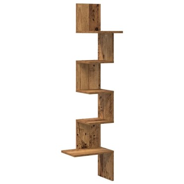 vidaXL Γωνιακή Ραφιέρα Τοίχου Παλιό Ξύλο 32x32x127,5cm Μοριοσανίδα 1 τεμ.