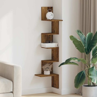 vidaXL Γωνιακή Ραφιέρα Τοίχου Παλιό Ξύλο 32x32x127,5cm Μοριοσανίδα 1 τεμ.