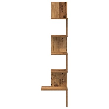 vidaXL Γωνιακή Ραφιέρα Τοίχου Παλιό Ξύλο 32x32x127,5cm Μοριοσανίδα 1 τεμ.