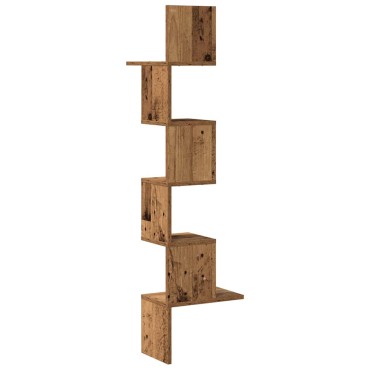 vidaXL Γωνιακή Ραφιέρα Τοίχου Παλιό Ξύλο 32x32x127,5cm Μοριοσανίδα 1 τεμ.