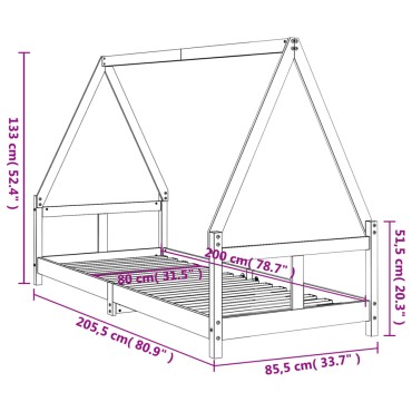 vidaXL Πλαίσιο Παιδικού Κρεβατιού 80x200cm από Μασίφ Ξύλο Πεύκου 1 τεμ. - Μονό
