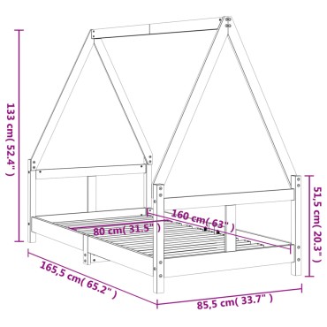 vidaXL Πλαίσιο Παιδικού Κρεβατιού 80x160cm από Μασίφ Ξύλο Πεύκου 1 τεμ. - Μονό