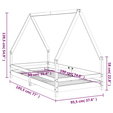 vidaXL Πλαίσιο Παιδικού Κρεβατιού 90x190cm από Μασίφ Ξύλο Πεύκου 1 τεμ. - Μονό