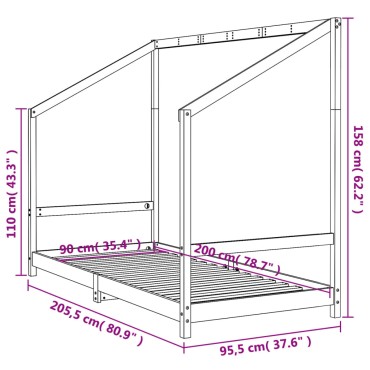 vidaXL Πλαίσιο Παιδικού Κρεβατιού 90x200cm από Μασίφ Ξύλο Πεύκου 1 τεμ. - Μονό