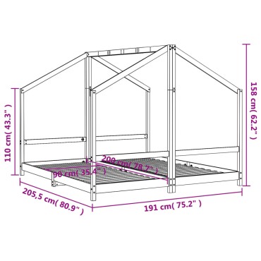 vidaXL Πλαίσιο Παιδικού Κρεβατιού 2x(90x200)cm από Μασίφ Ξύλο Πεύκου 1 τεμ. - Μονό