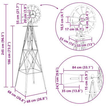 vidaXL Ανεμόμυλος Γκρι 84 x 68 x 245 εκ. Σίδερο