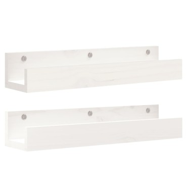 vidaXL Ράφια Τοίχου 2 τεμ. Λευκό 50x12x9cm από Μασίφ Ξύλο Πεύκου