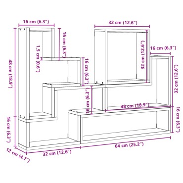vidaXL Ραφιέρα Τοίχου Γκρι Σκυροδέματος 96x12x64cm από Επεξ. Ξύλο 1 τεμ.