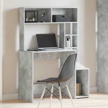 vidaXL Γραφείο με Ράφια Γκρι Σκυροδέματος 100x45x140cm Επεξεργ. Ξύλο 1 τεμ.