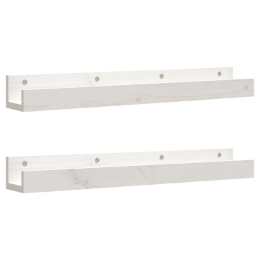 vidaXL Ράφια Τοίχου 2 τεμ. Λευκό 80x12x9cm από Μασίφ Ξύλο Πεύκου