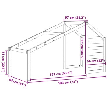 vidaXL Οροφή Κρεβατιού Παιδική Λευκό 188x97x113 εκ. Μασίφ Ξύλο Πεύκου