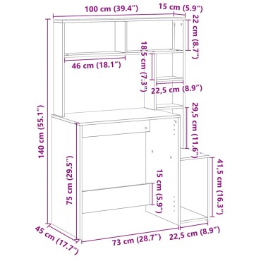 vidaXL Γραφείο με Ράφια Αρτισιανή Δρυς 100x45x140cm Επεξεργασμένο Ξύλο 1 τεμ.
