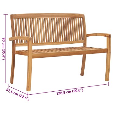 vidaXL Παγκάκι Κήπου Στοιβαζόμενο Μασίφ Ξύλο Teak & Μαξιλάρι 128,5x57,5x90cm 1 τεμ.