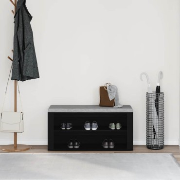 vidaXL Παγκάκι Παπουτσιών Μαύρο Δρυς 100x35x45cm από Τεχνητό Ξύλο