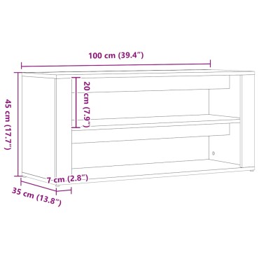 vidaXL Παγκάκι Παπουτσιών Μαύρο Δρυς 100x35x45cm από Τεχνητό Ξύλο