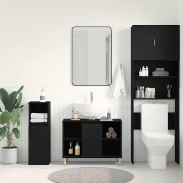 vidaXL Ντουλάπι Νιπτήρα Μαύρο Δρυς 80x33x60cm από Τεχνητό Ξύλο 1 τεμ.