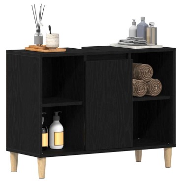 vidaXL Ντουλάπι Νιπτήρα Μαύρο Δρυς 80x33x60cm από Τεχνητό Ξύλο 1 τεμ.