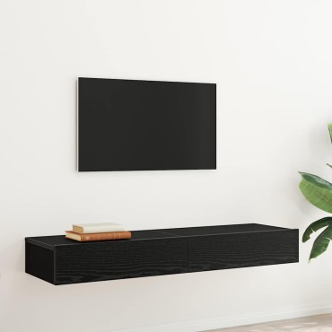 vidaXL Ντουλάπια Τηλεόρασης με Φωτιστικά LED 2 τεμ. Μαύρο Δρυς 60x35x15,5cm