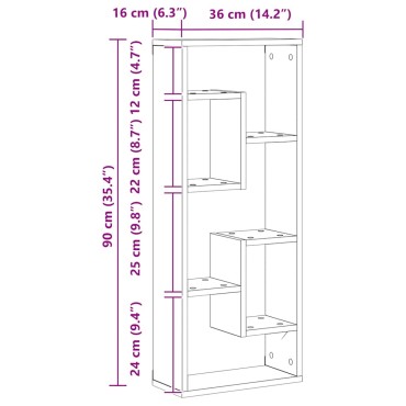 vidaXL Ράφι Τοίχου Μαύρη Δρυς 36x16x90cm από Τεχνητό Ξύλο 1 τεμ.