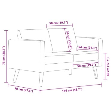 vidaXL Σετ Σαλονιού 2 τεμ. Μπλε Υφασμάτινο 116x70x73cm  Διθέσιος Τριθέσιος