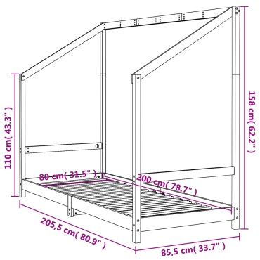vidaXL Πλαίσιο Παιδικού Κρεβατιού 80x200cm από Μασίφ Ξύλο Πεύκου 1 τεμ. - Μονό