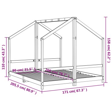 vidaXL Πλαίσιο Παιδικού Κρεβατιού 2x(80x200)cm από Μασίφ Ξύλο Πεύκου 1 τεμ. - Μονό