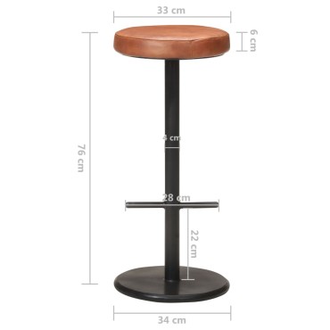 vidaXL Σκαμπό Μπαρ 2 τεμ. Καφέ από Γνήσιο Δέρμα 34x34x76cm