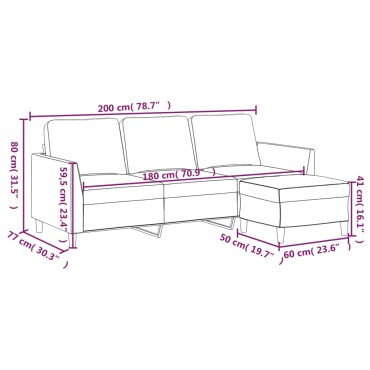 vidaXL Καναπές Τριθέσιος Μαύρος από Συνθετικό Δέρμα με Υποπόδιο 200x77x80cm 1 τεμ.