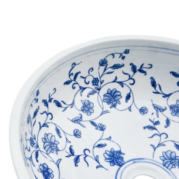 vidaXL Νιπτήρας Λευκός και Μπλε Φ41x14 εκ. Κεραμικός