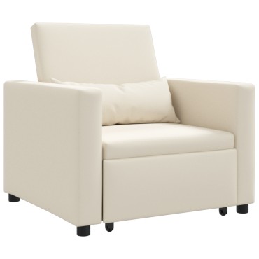 vidaXL Καναπές Κρεβάτι Μονό Κρεμ λευκό 90x165x87cm ύφασμα 1 τεμ.