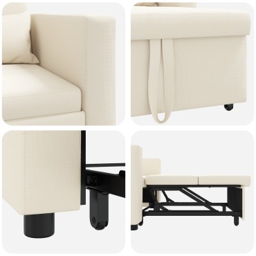 vidaXL Καναπές Κρεβάτι Μονό Κρεμ λευκό 90x165x87cm ύφασμα 1 τεμ.