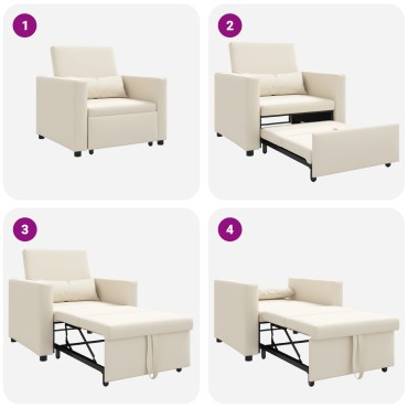 vidaXL Καναπές Κρεβάτι Μονό Κρεμ λευκό 90x165x87cm ύφασμα 1 τεμ.