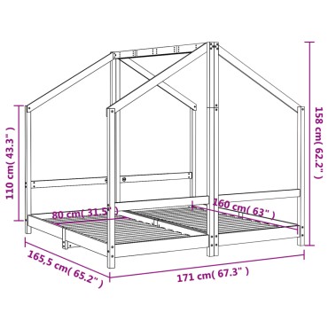 vidaXL Πλαίσιο Παιδικού Κρεβατιού 2x(80x160)cm από Μασίφ Ξύλο Πεύκου 1 τεμ. - Μονό