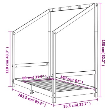 vidaXL Πλαίσιο Παιδικού Κρεβατιού 80x160cm από Μασίφ Ξύλο Πεύκου 1 τεμ. - Μονό