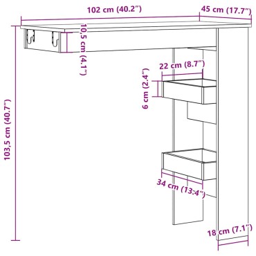 vidaXL Τραπέζι Μπαρ Τοίχου Δρυς τεχνίτης 102x45x103,5cm Επεξεργ. Ξύλο 1 τεμ.