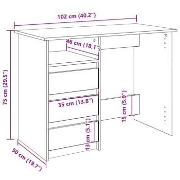 vidaXL Γραφείο Μαύρο 102x50x75cm από Επεξεργασμένο Ξύλο 1 τεμ.