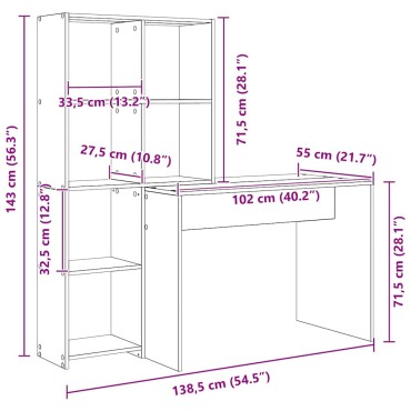 vidaXL Γραφείο Καπνιστό Δρύς 138,5x55x143cm Επεξεργασμένο Ξύλο 1 τεμ.