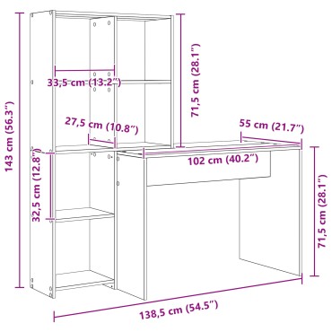vidaXL Γραφείο Artisan Oak Επεξεργασμένο Ξύλο 138,5x55x143 εκ 1 τεμ.