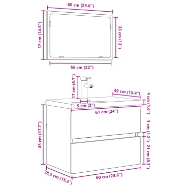 vidaXL Σετ Επίπλων Μπάνιου 3 τεμ. Μαύρη Οξυά 61x39x45 εκ
