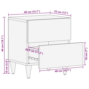 vidaXL Κομοδίνο 2 τεμ. Καφέ 40x33x46cm Μασίφ ξύλο ακακίας