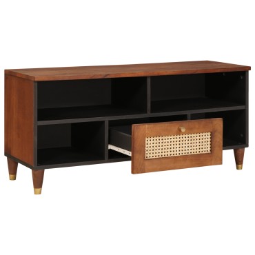vidaXL Ντουλάπι TV με ράφι Καφέ 100x33,5x46cm Στερεό ξύλο μάνγκο 1 τεμ.