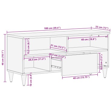 vidaXL Ντουλάπι TV Καφέ 100x33,5x46cm Στερεό ξύλο μάνγκο 1 τεμ.