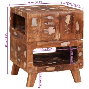 vidaXL End Table με ράφι Καφέ 40x40x49cm Στερεό Ανακτηθέν Ξύλο