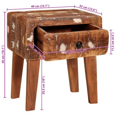 vidaXL End Table με συρτάρι Καφέ 40x32x46cm Στερεό Ανακτηθέν Ξύλο