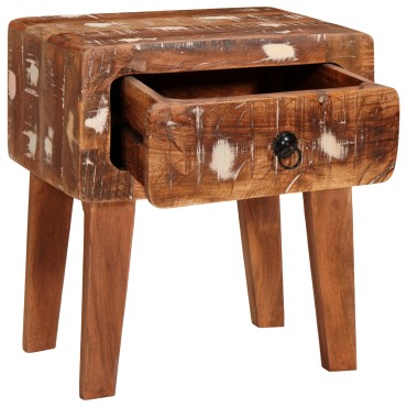 vidaXL End Table με συρτάρι Καφέ 40x32x46cm Στερεό Ανακτηθέν Ξύλο