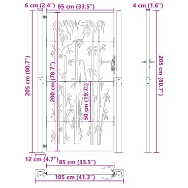 vidaXL Πύλη Κήπου 110 x 205 εκ. Μαύρο Κλειδώσιμο