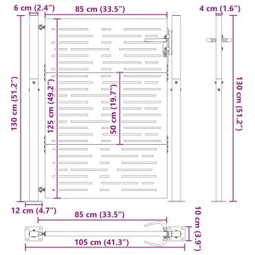 vidaXL Πύλη Κήπου Μαύρο 110 x 130 cm Χάλυβας με επίστρωση πούδρας